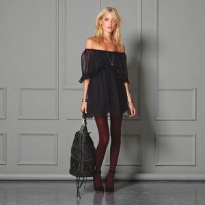 Free People Sheer Black Off Shoulder Ruffle Mini Dress Size S